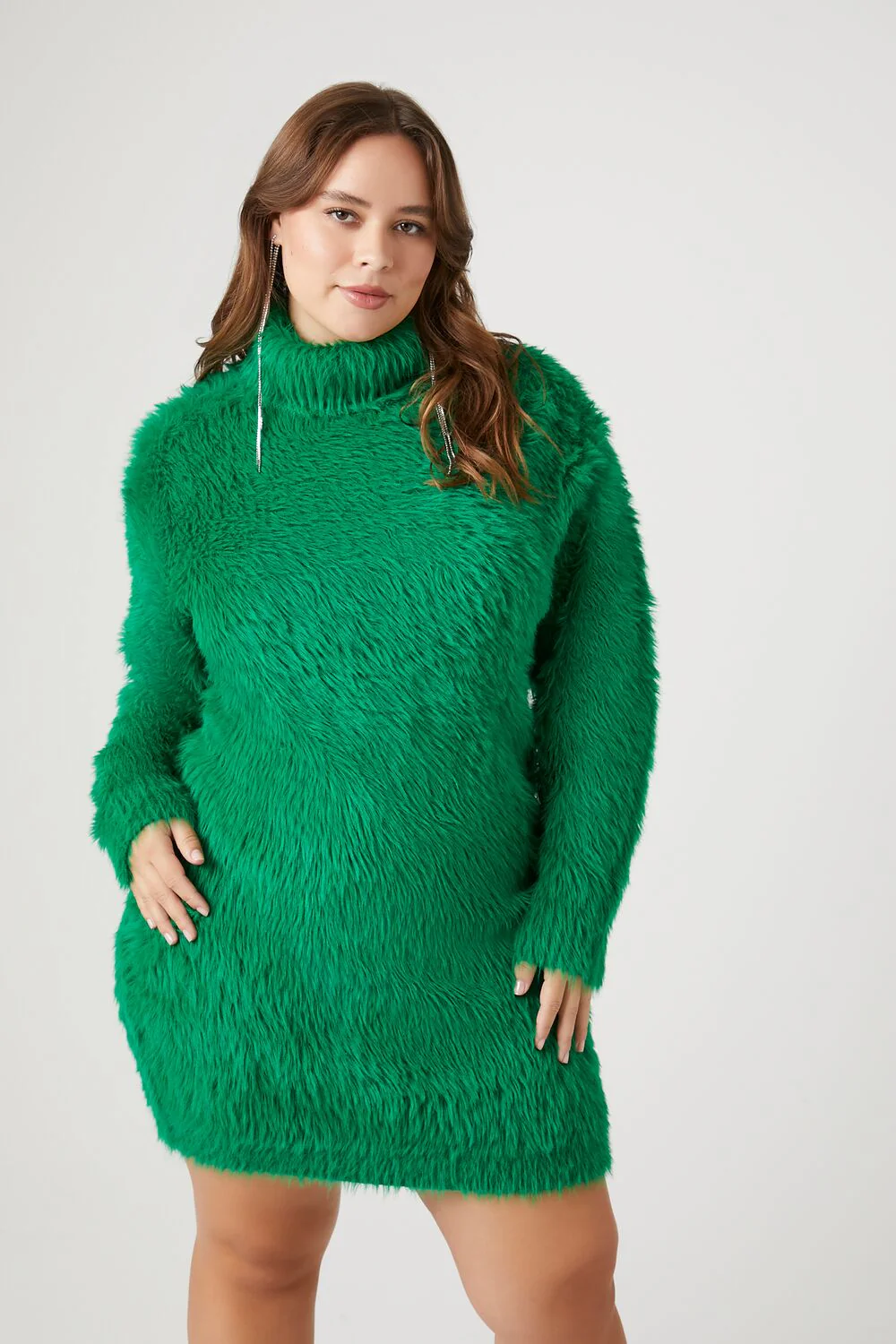 Plus Size Faux Fur Mini Sweater Dress - Image 2