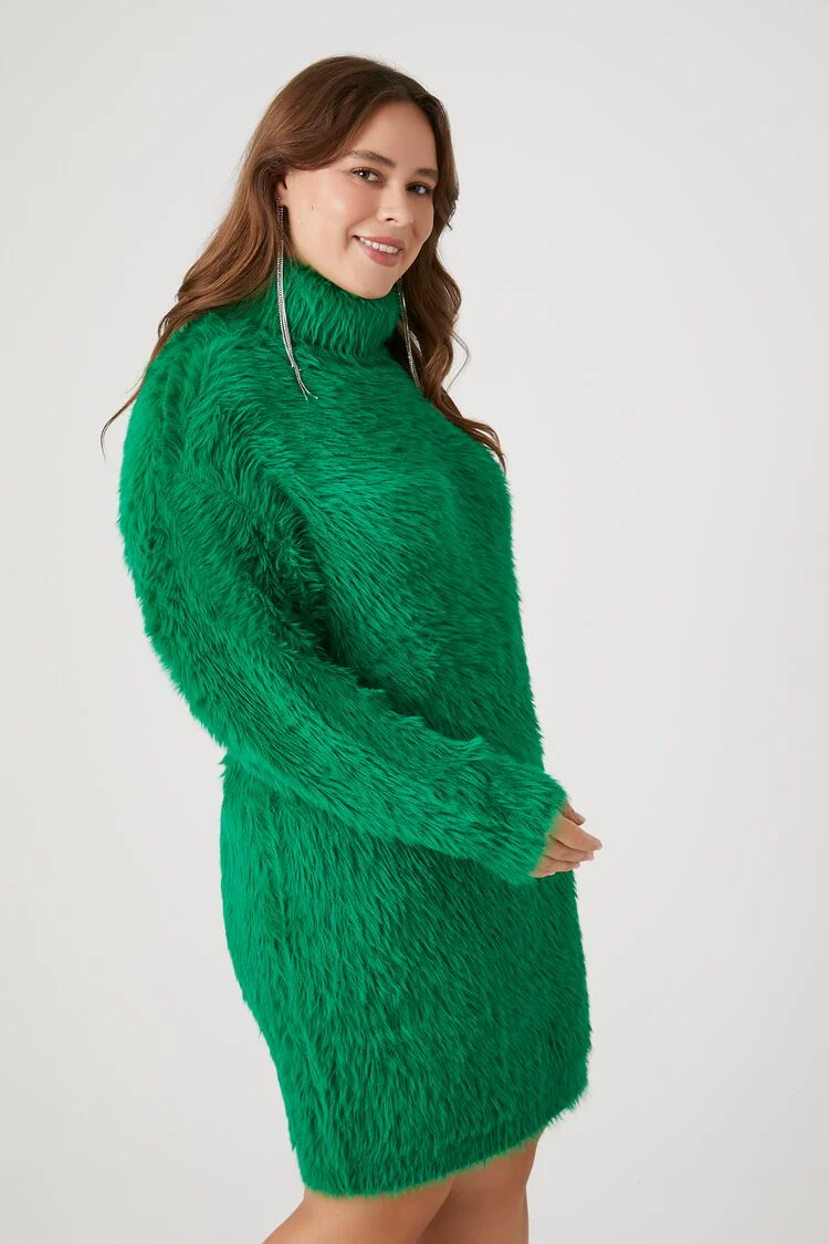 Plus Size Faux Fur Mini Sweater Dress - Image 3
