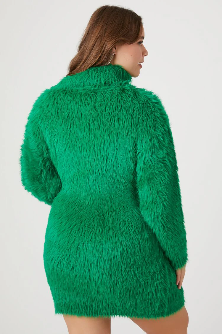 Plus Size Faux Fur Mini Sweater Dress - Image 4