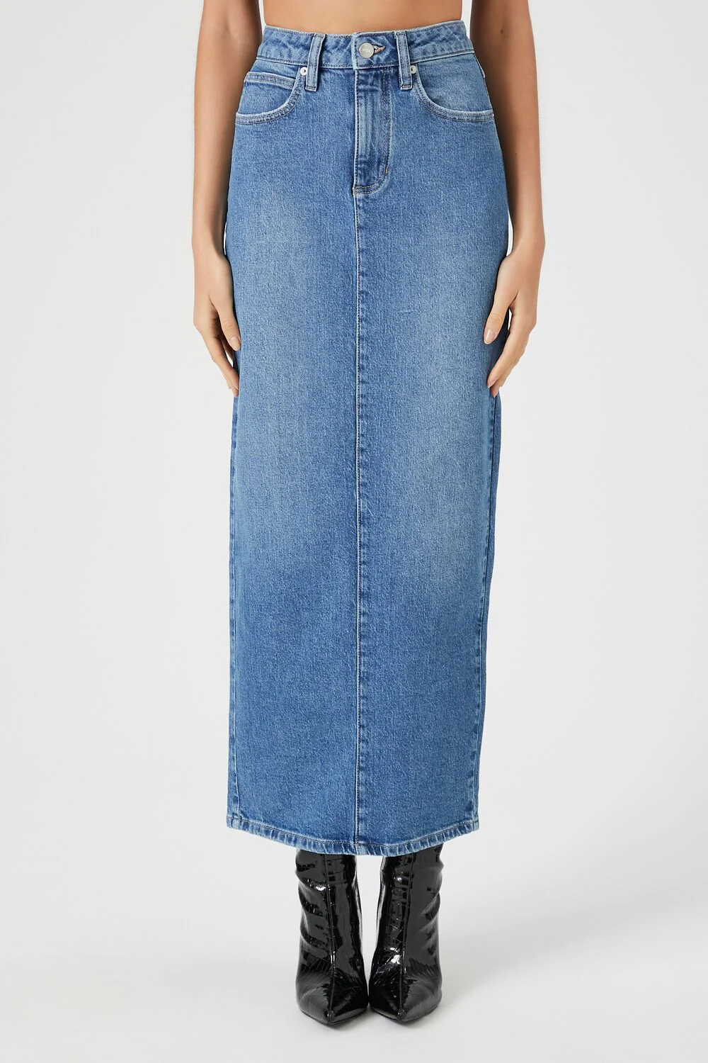 Stone Wash Slit Denim Maxi Skirt - Image 2