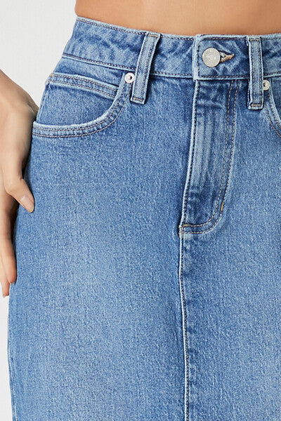 Stone Wash Slit Denim Maxi Skirt - Image 6