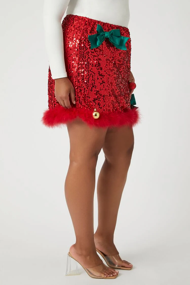 Plus Size Sequin Ornament Mini Skirt - Image 3