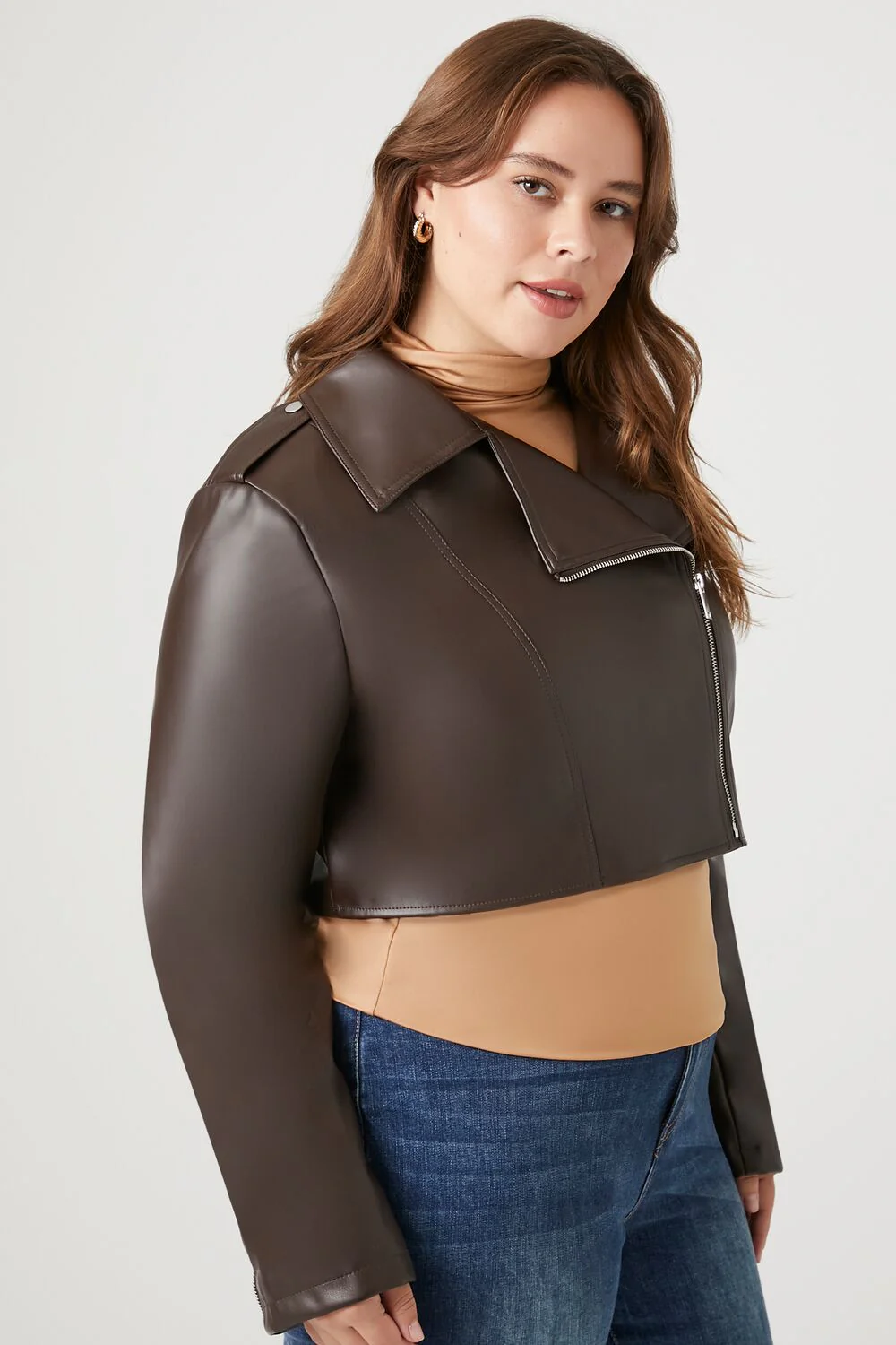 Plus Size Cropped Moto Jacket - Image 2