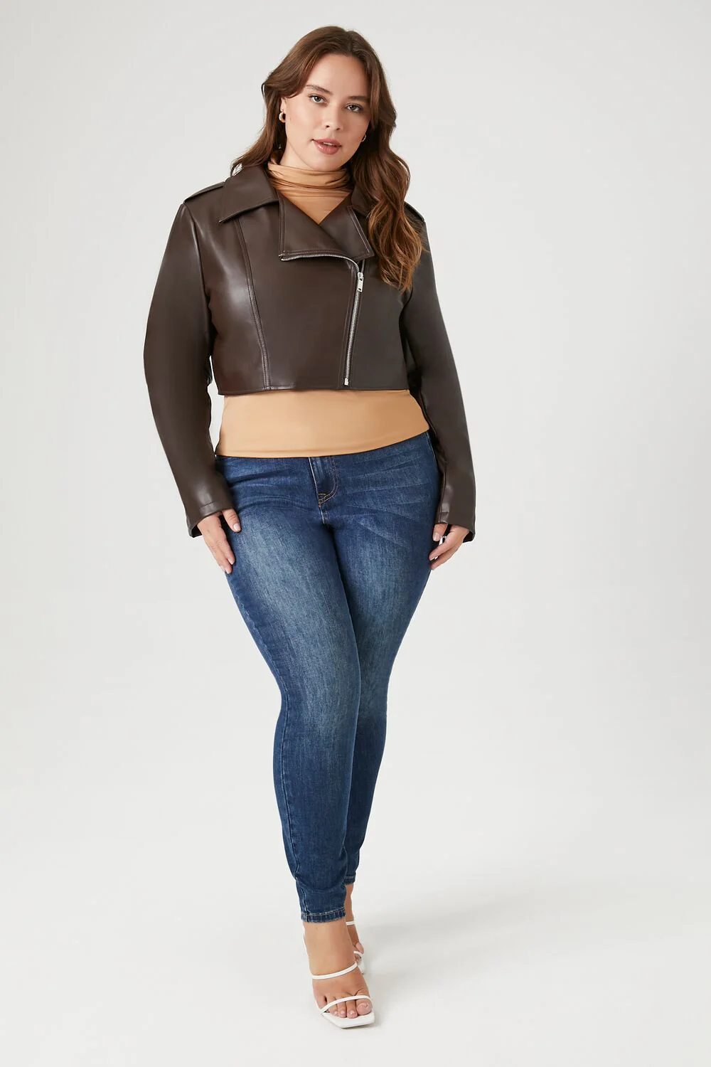 Plus Size Cropped Moto Jacket - Image 4