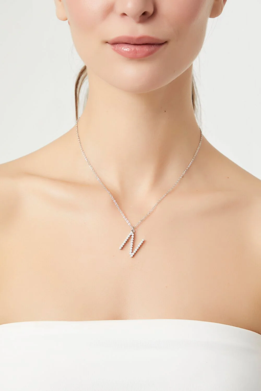 Rhinestone Initial Pendant Necklace - Image 12