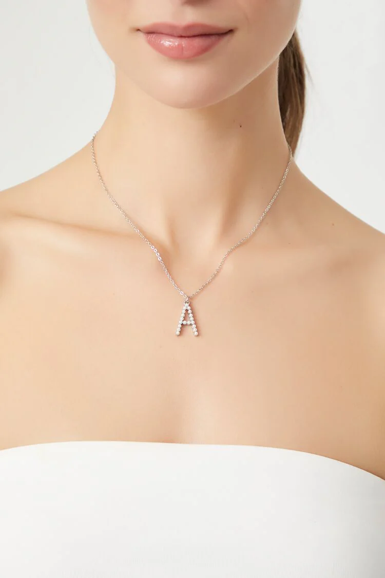 Rhinestone Initial Pendant Necklace - Image 3