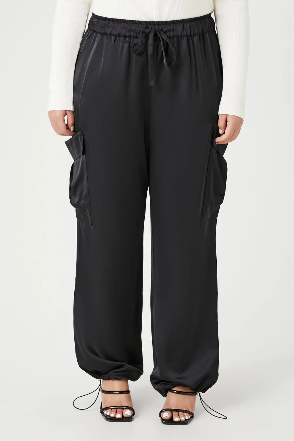 Plus Size Satin Drawstring Cargo Pants - Image 2