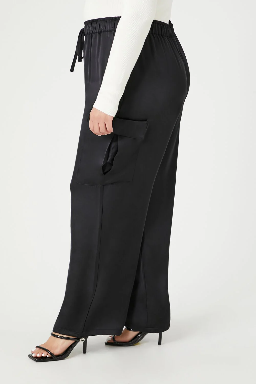 Plus Size Satin Drawstring Cargo Pants - Image 3