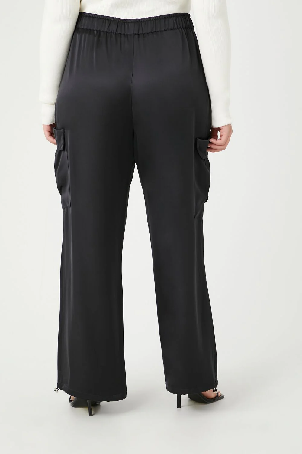 Plus Size Satin Drawstring Cargo Pants - Image 4