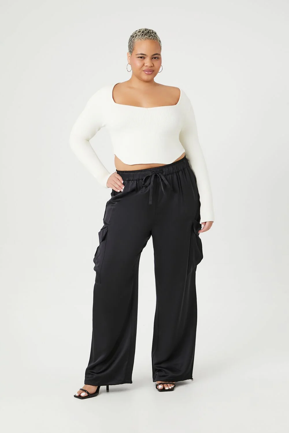 Plus Size Satin Drawstring Cargo Pants - Image 5