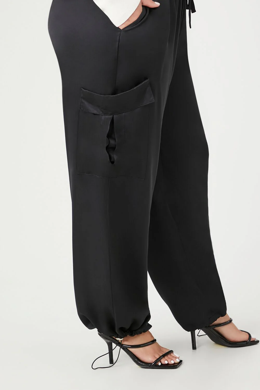 Plus Size Satin Drawstring Cargo Pants - Image 6