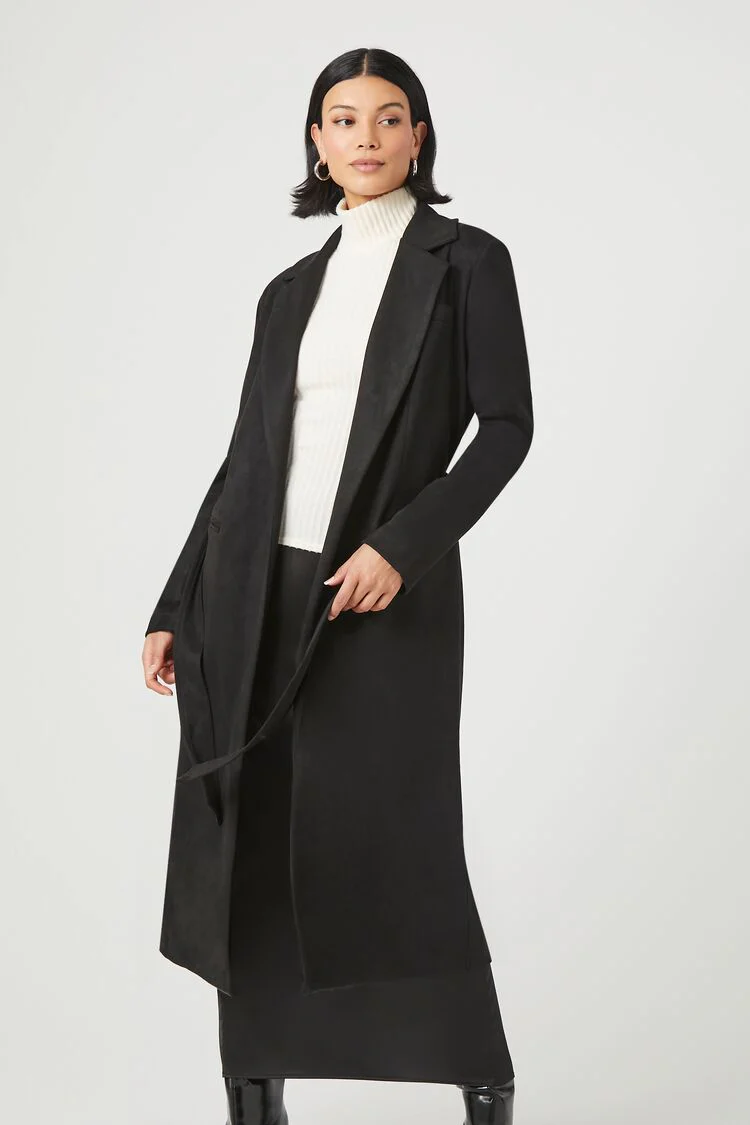 Faux Suede Longline Coat - Image 5