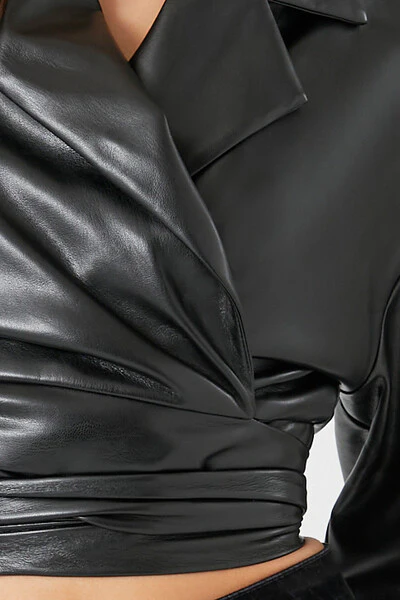 Faux Leather Wrap Moto Jacket - Image 5