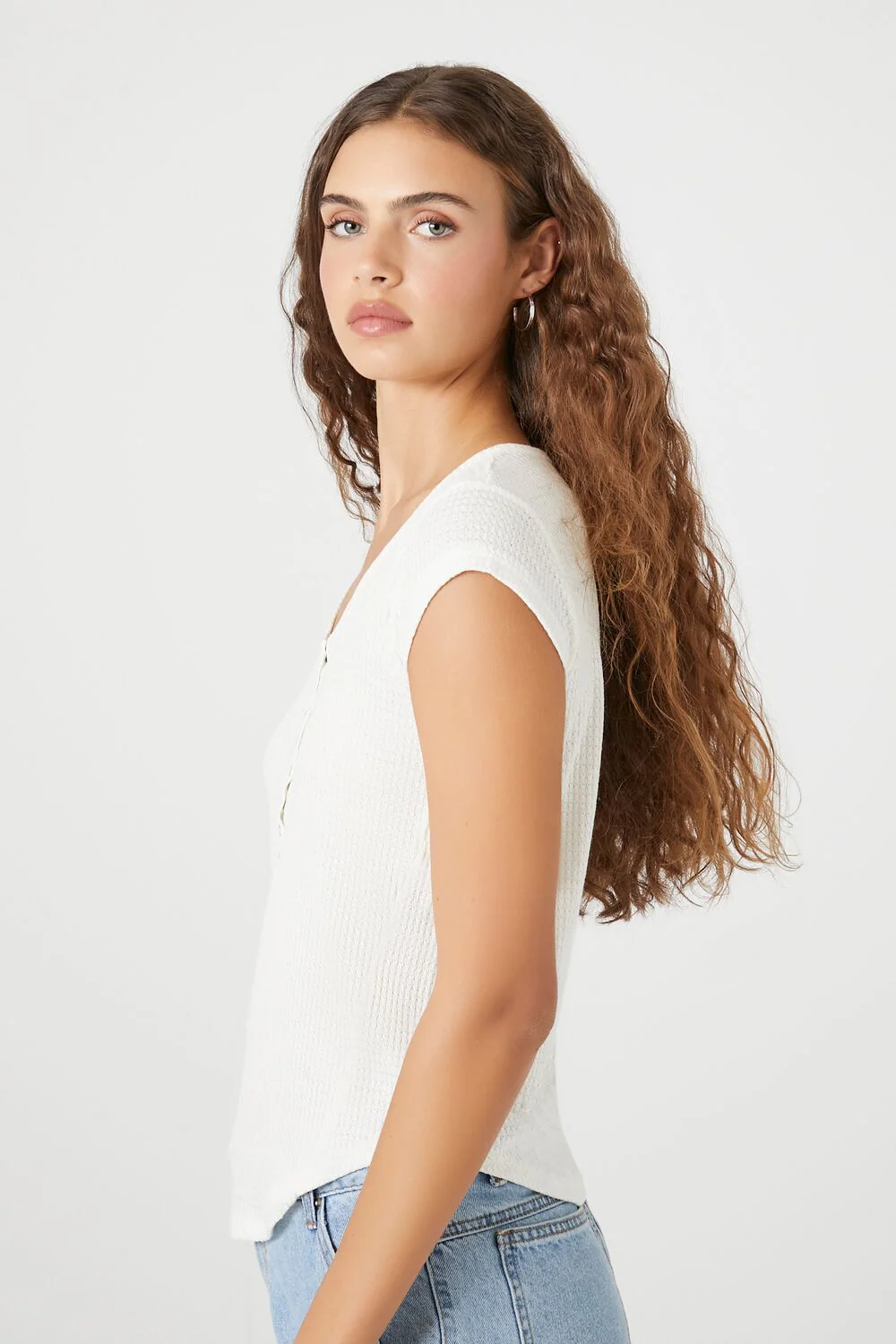 Curved-Hem Thermal Henley Top - Image 2