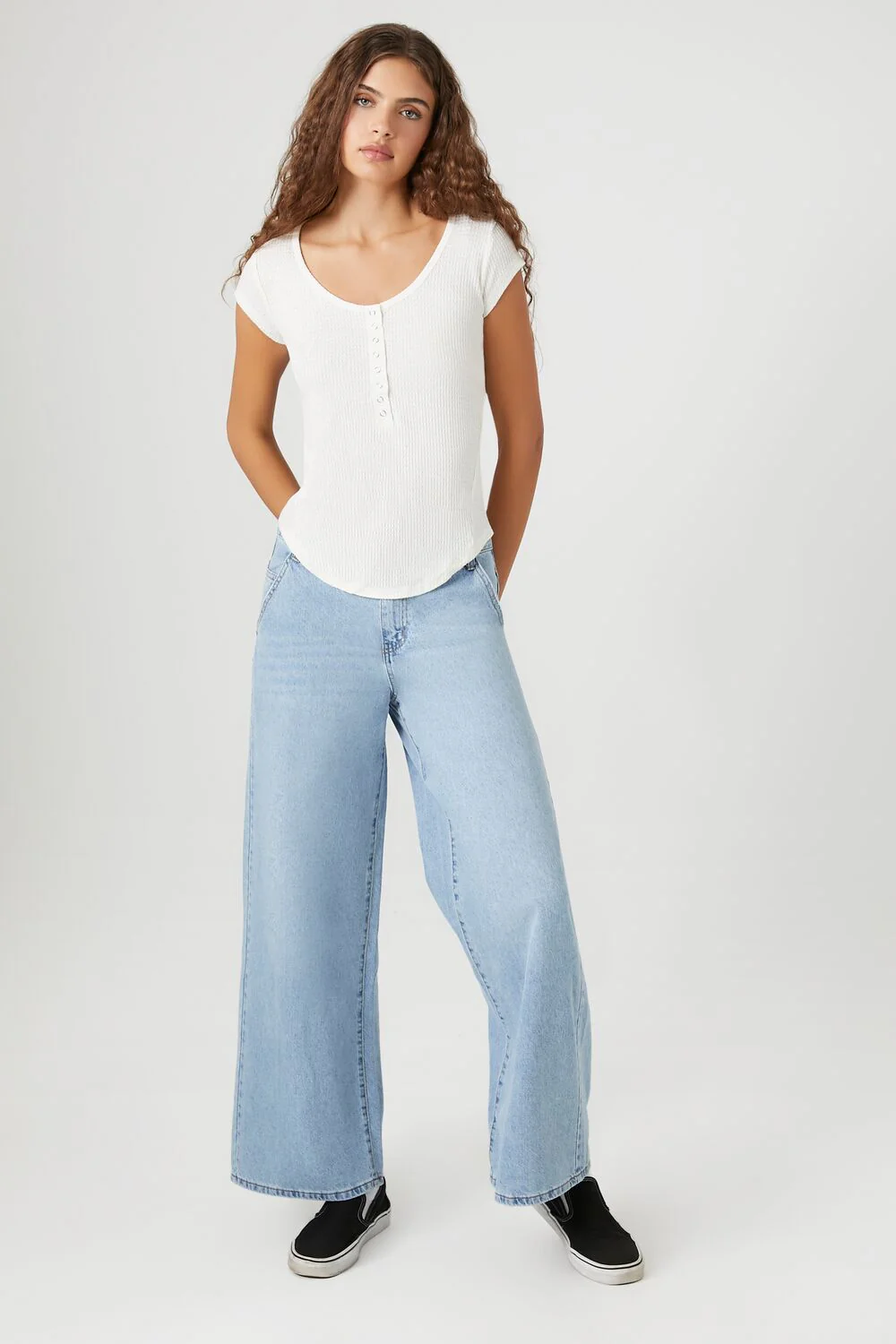 Curved-Hem Thermal Henley Top - Image 4