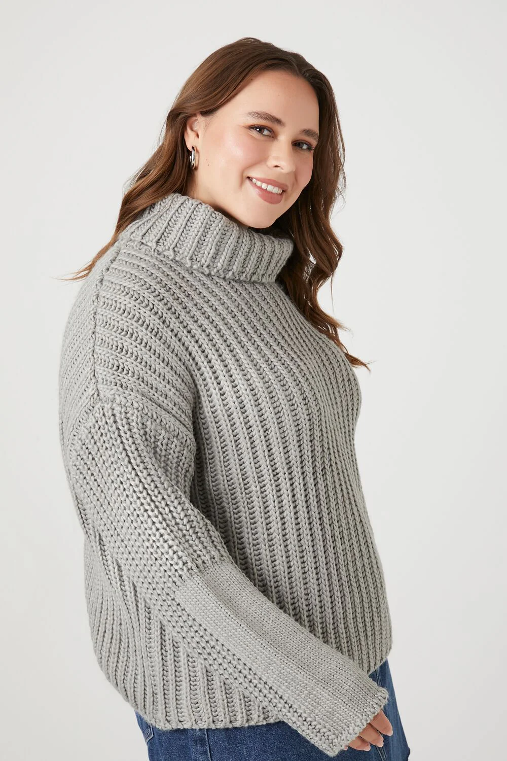 Plus Size Purl Knit Turtleneck Sweater - Image 2