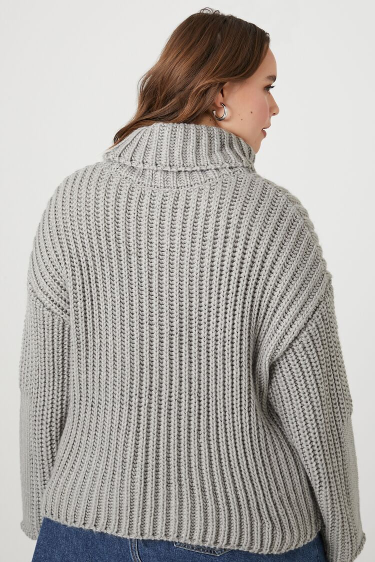 Plus Size Purl Knit Turtleneck Sweater - Image 3