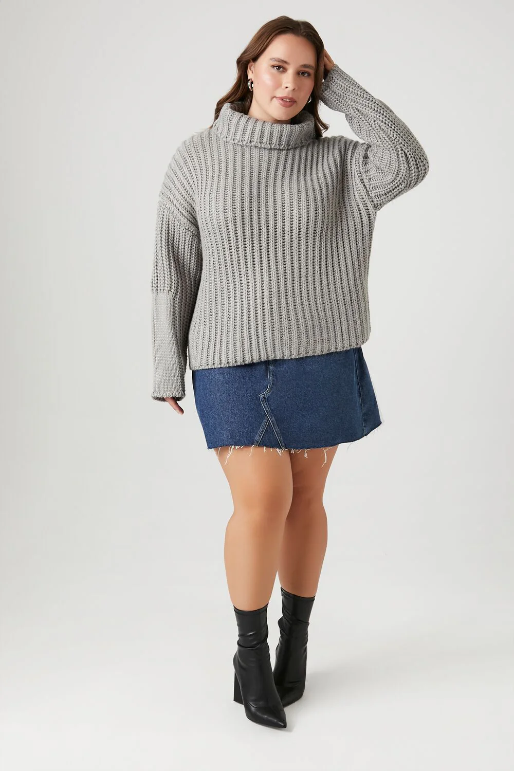 Plus Size Purl Knit Turtleneck Sweater - Image 4