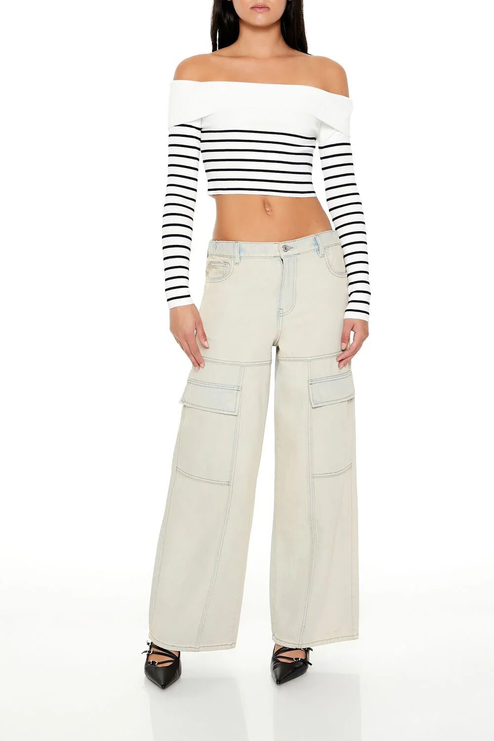 Striped Off-the-Shoulder Sweater - Image 2