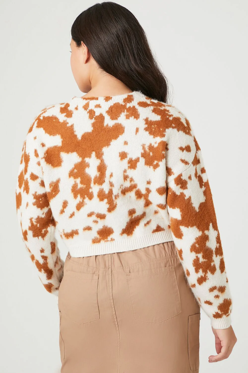 Cropped Cow Print Cardigan Sweater - Image 3