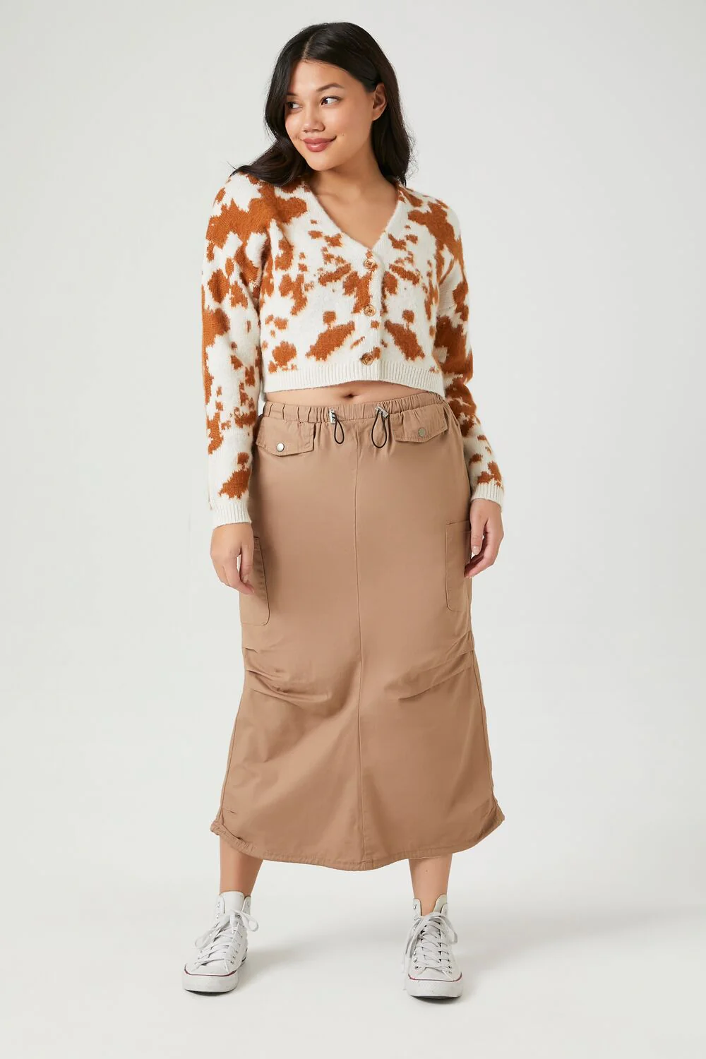 Cropped Cow Print Cardigan Sweater - Image 4