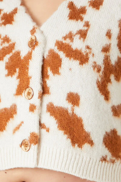 Cropped Cow Print Cardigan Sweater - Image 5