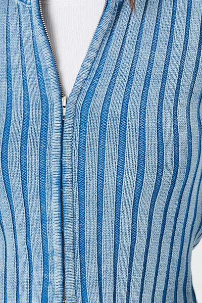 Ribbed Knit Zip-Up Sweater - Image 5