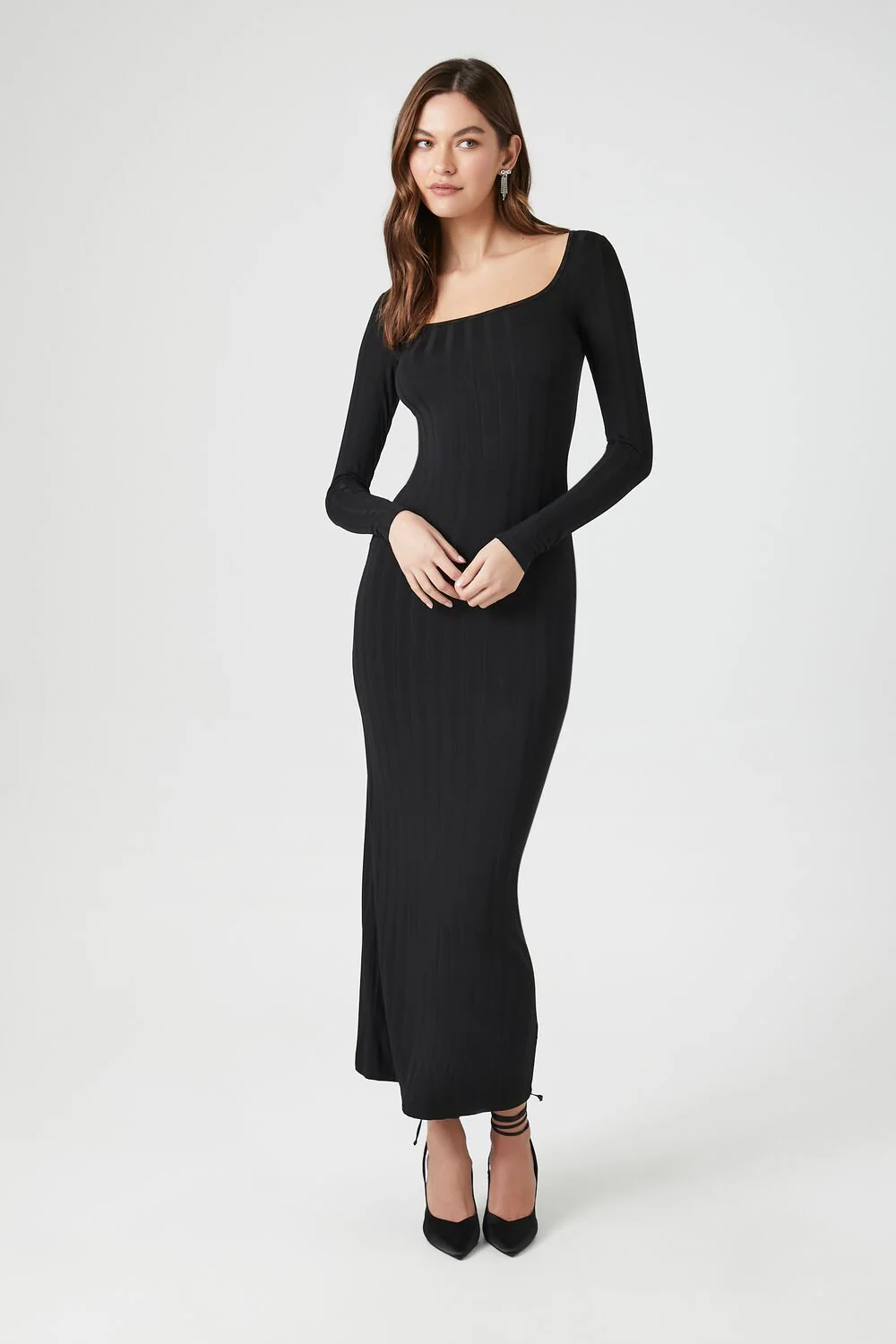 Ribbed Knit Square-Neck Maxi Dress - Image 4