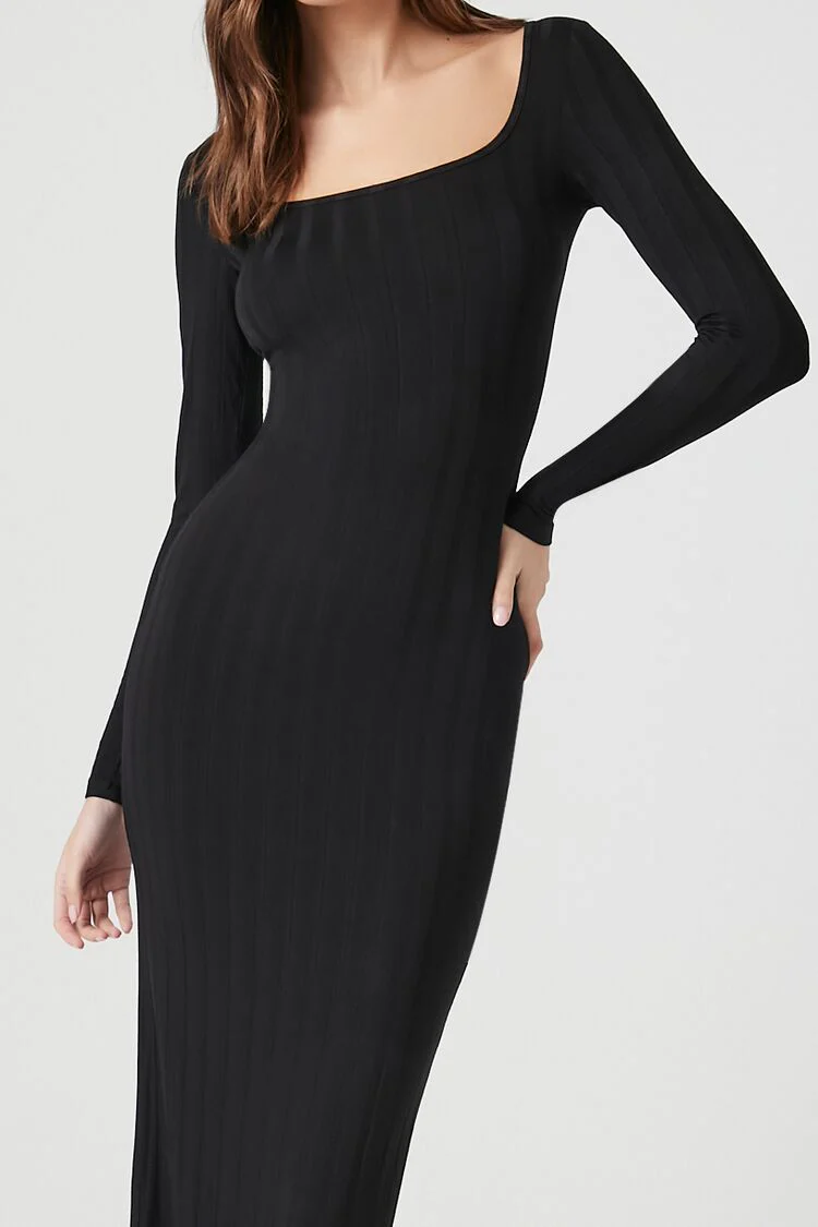 Ribbed Knit Square-Neck Maxi Dress - Image 5
