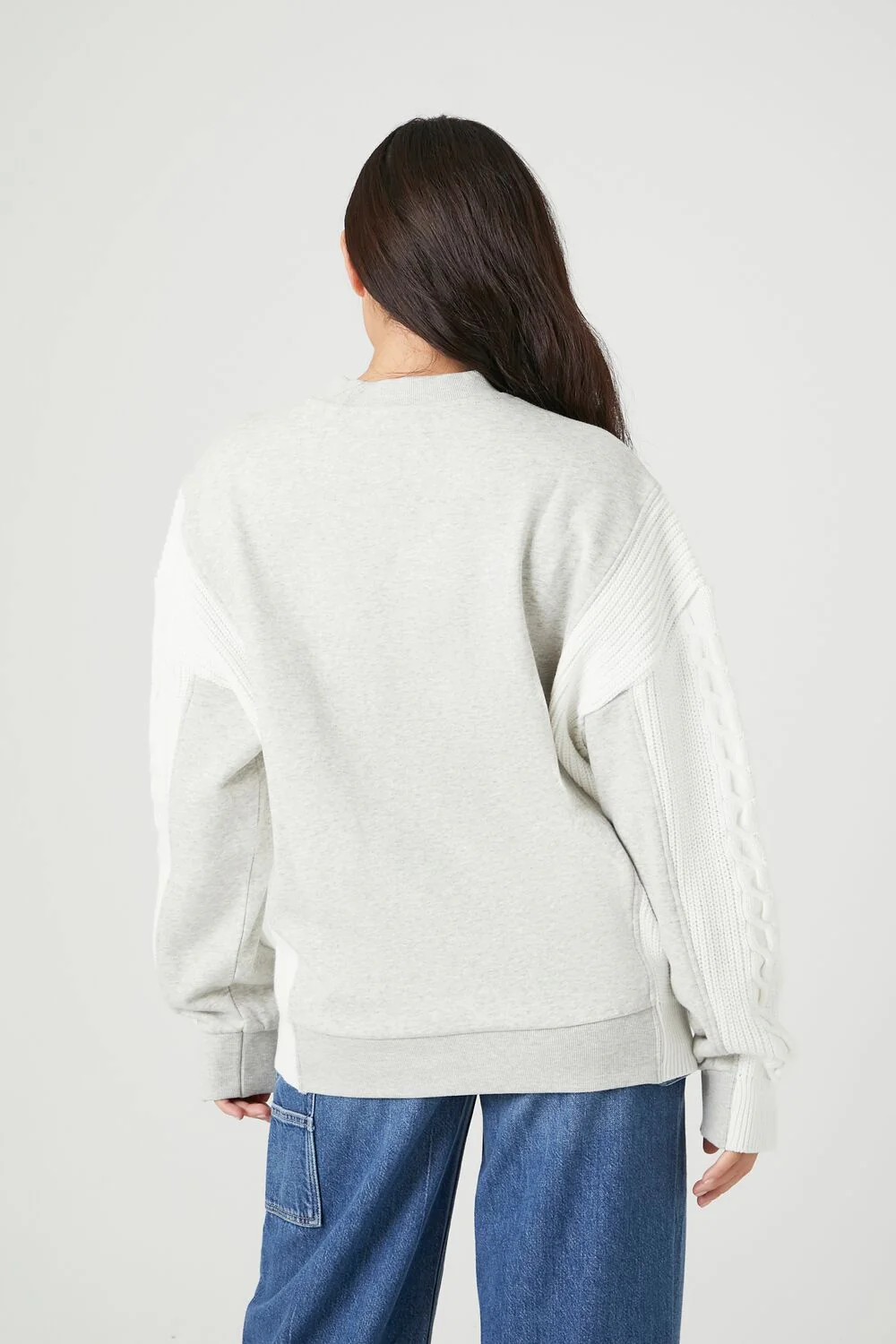 Colorblock Cable Knit-Sleeve Pullover - Image 3