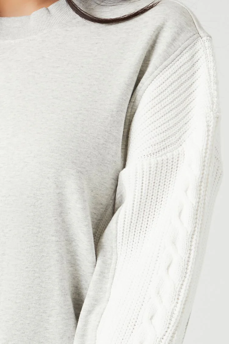 Colorblock Cable Knit-Sleeve Pullover - Image 5
