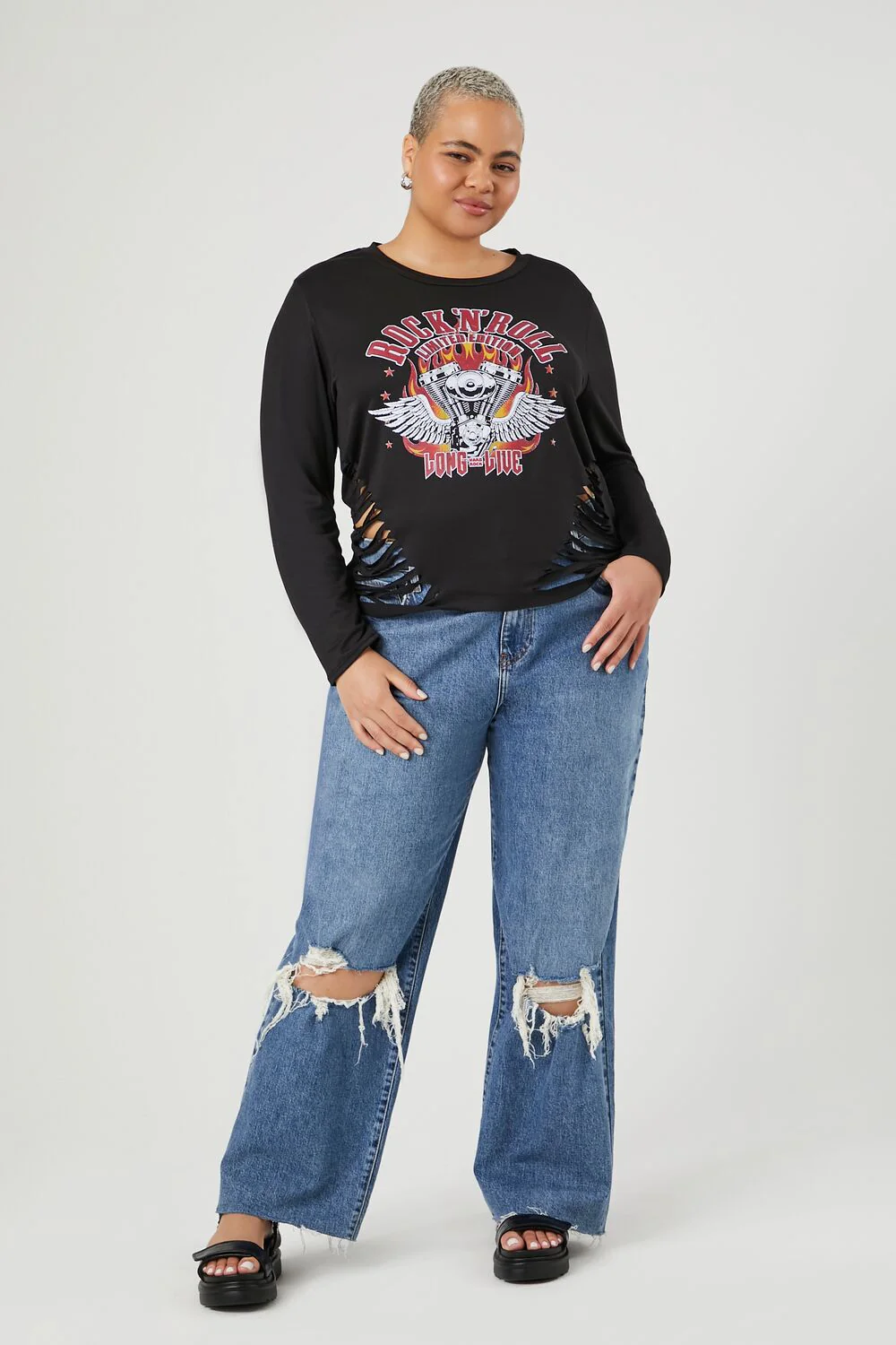 Plus Size Rock N Roll Slashed Tee - Image 4