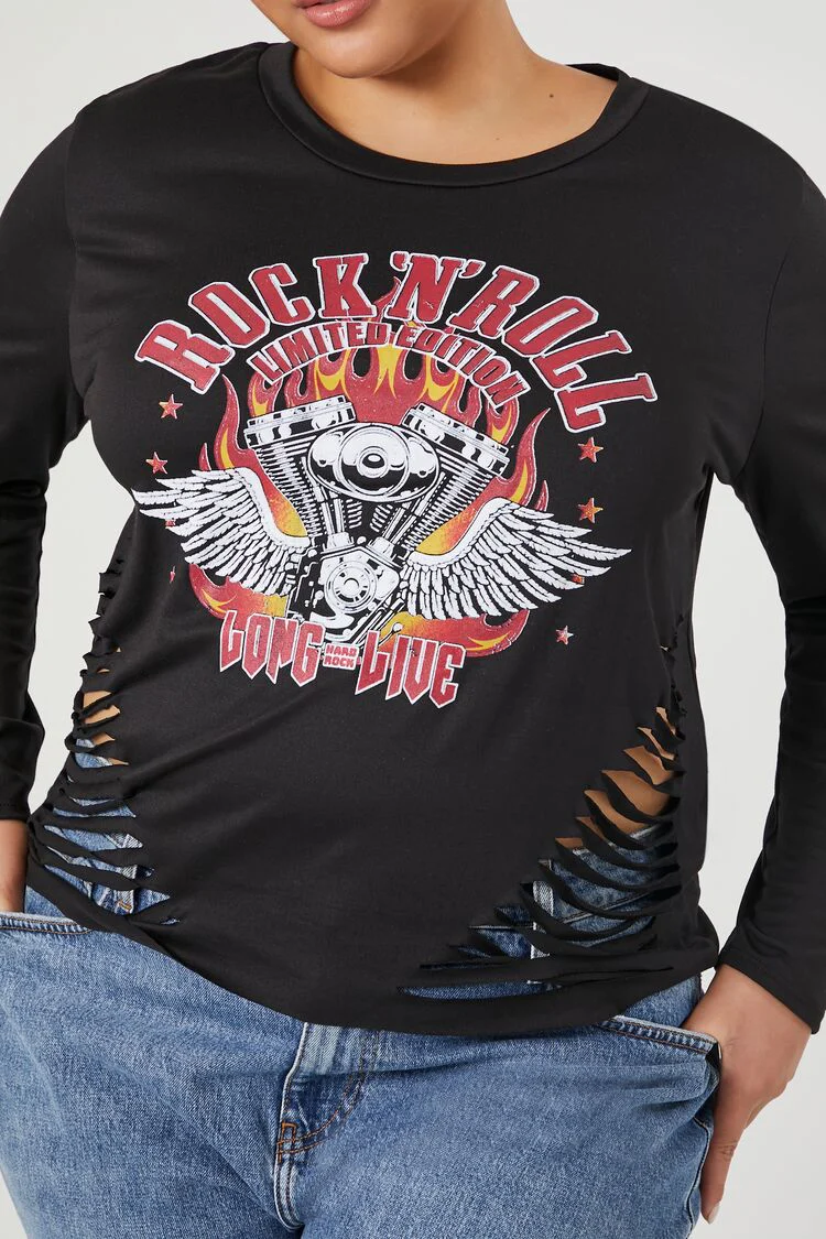 Plus Size Rock N Roll Slashed Tee - Image 5