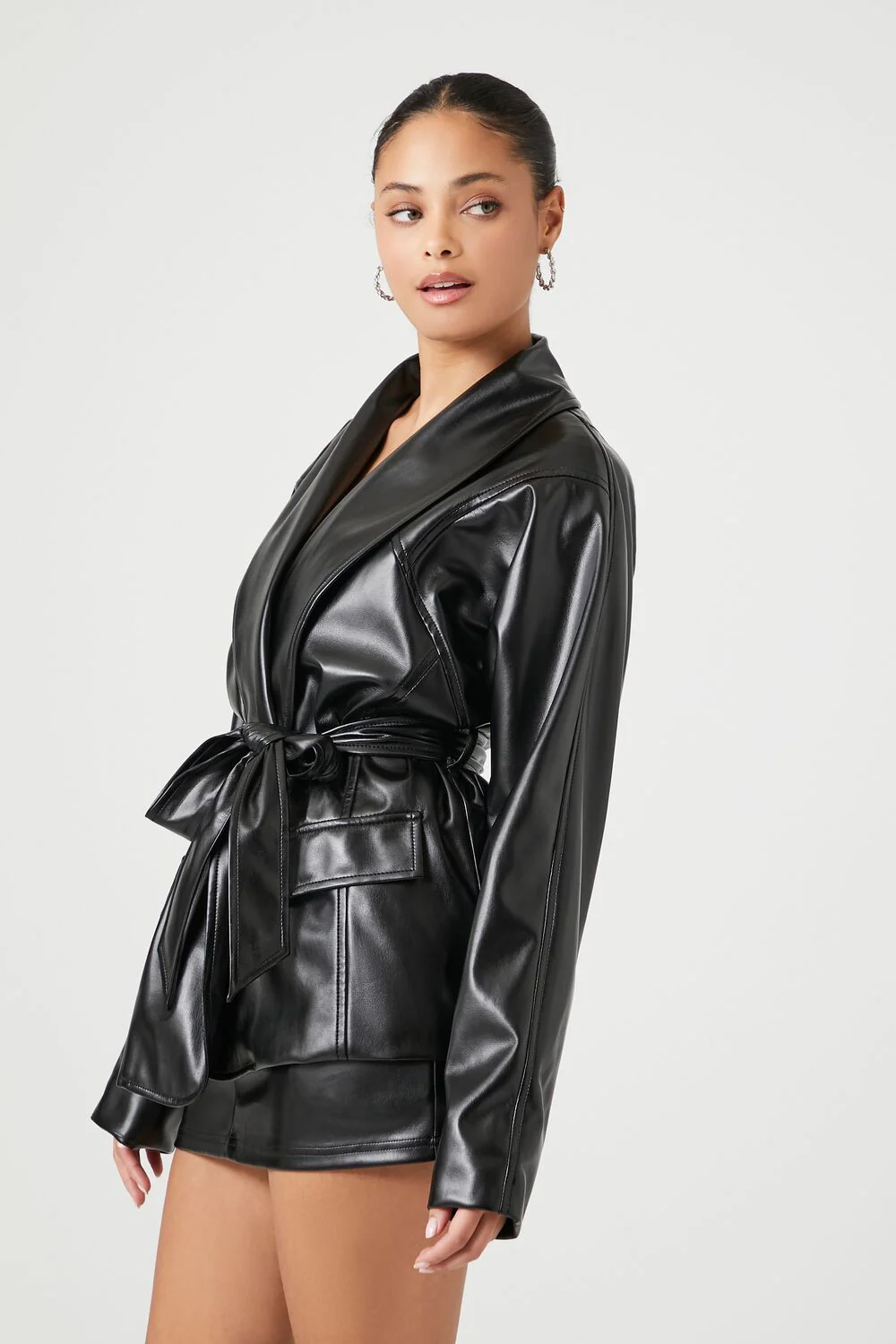 Faux Leather Wrap Jacket - Image 2