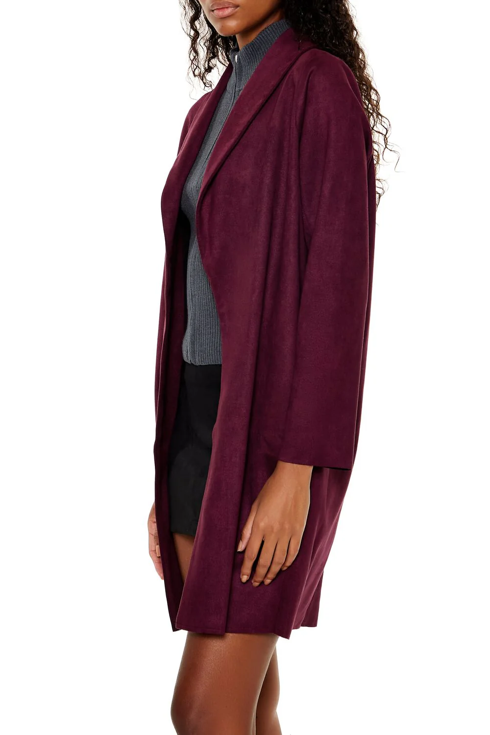 Faux Suede Open-Front Trench Coat - Image 4