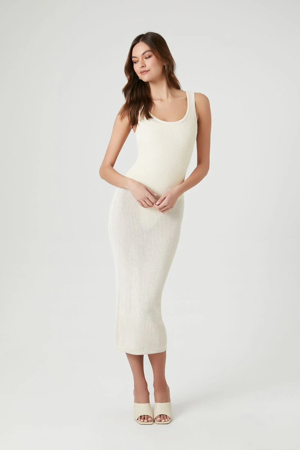 Sheer Bodycon Midi Sweater Dress - Image 10
