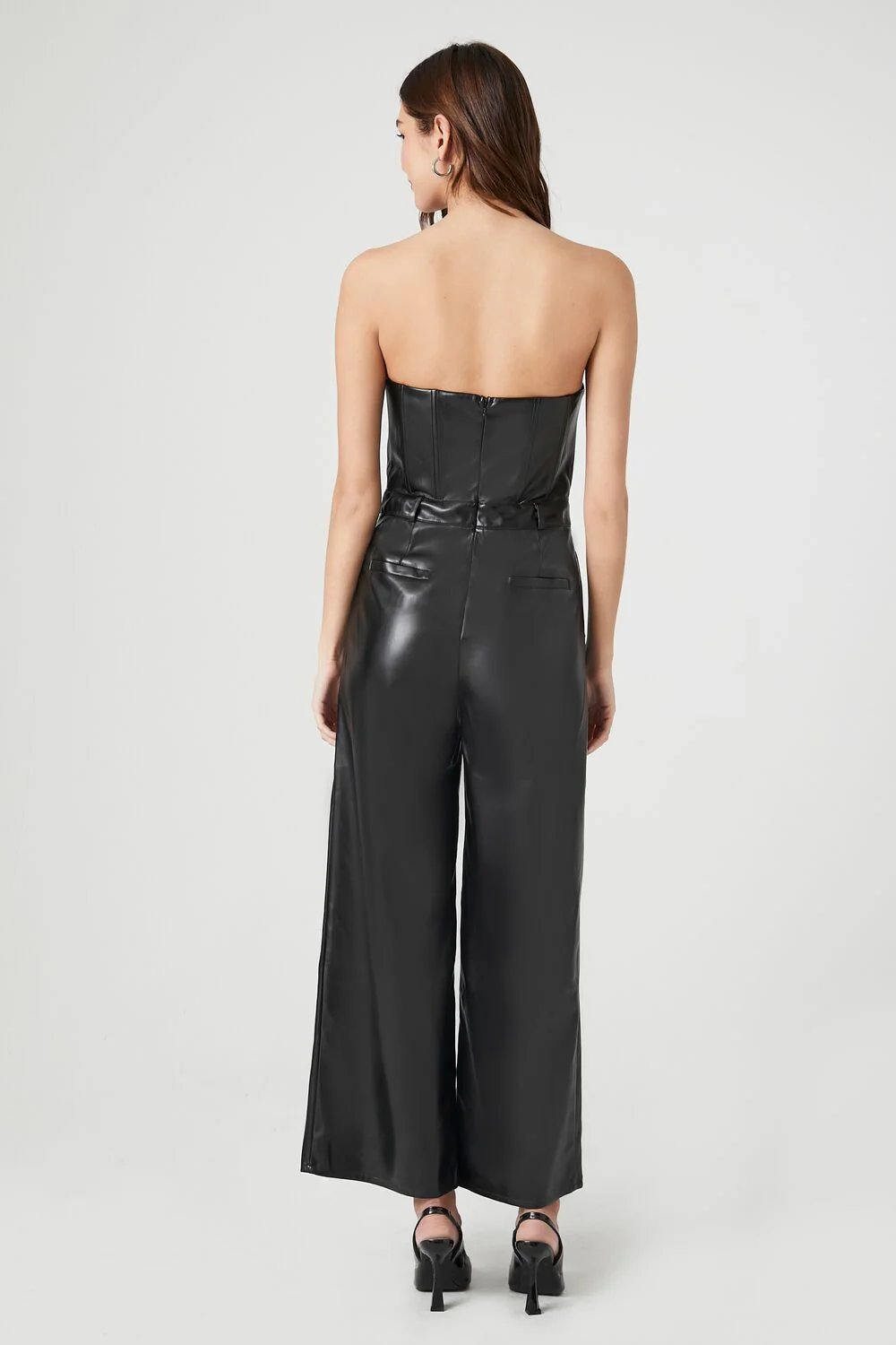 Faux Leather Strapless Jumpsuit - Image 3