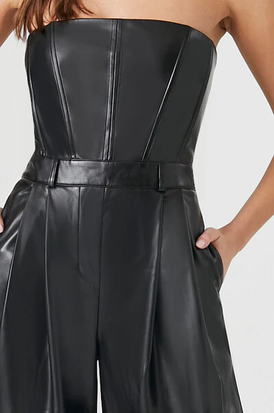 Faux Leather Strapless Jumpsuit - Image 5