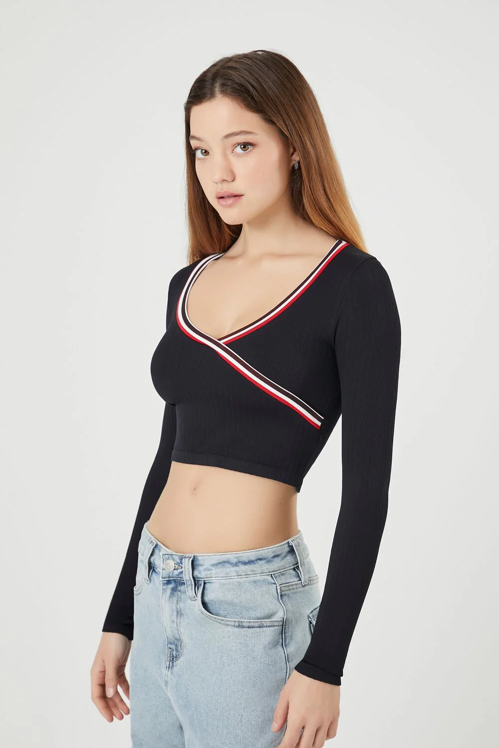 Seamless Striped-Trim Crop Top - Image 2