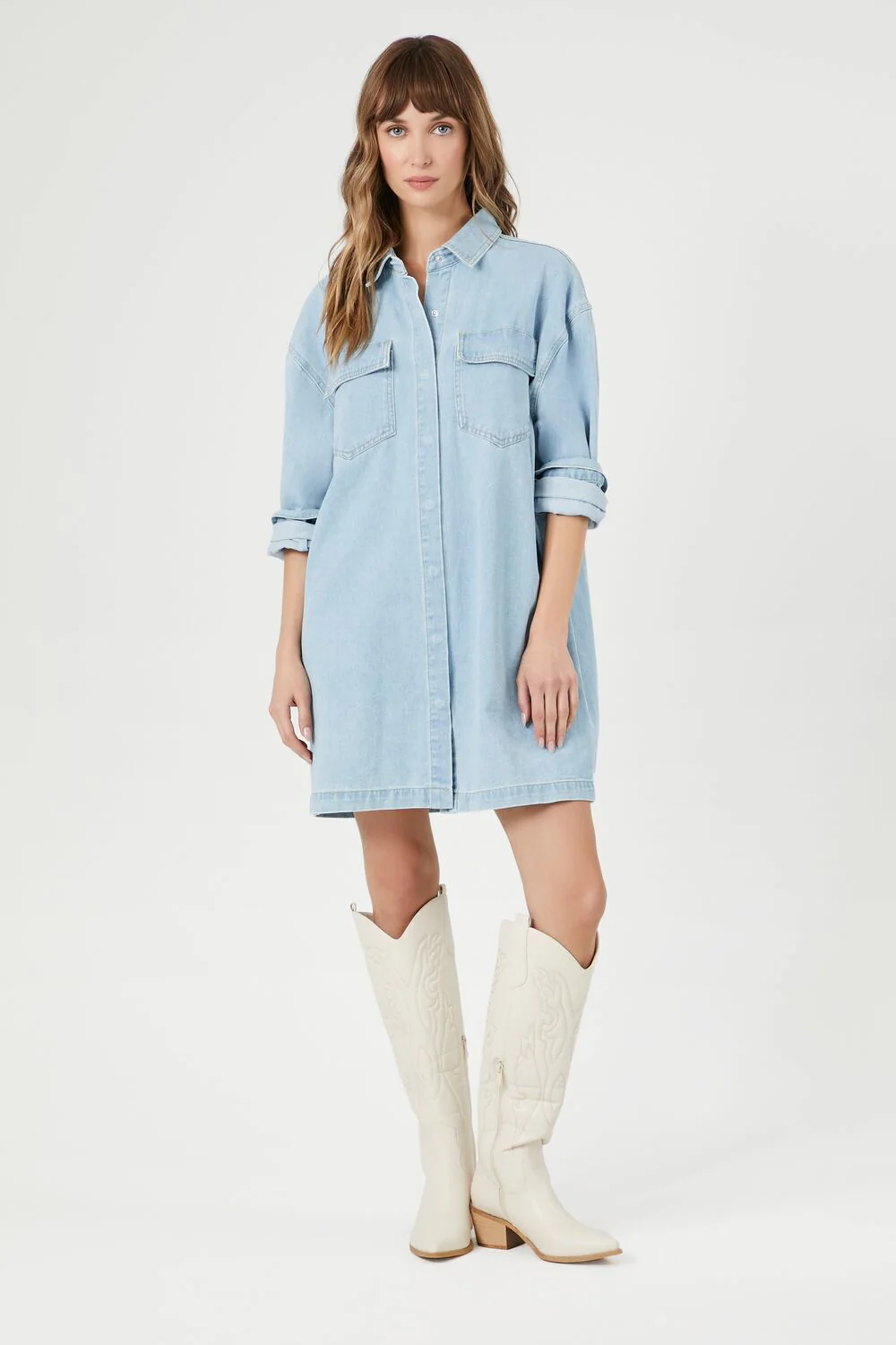 Denim Mini Shirt Dress - Image 3