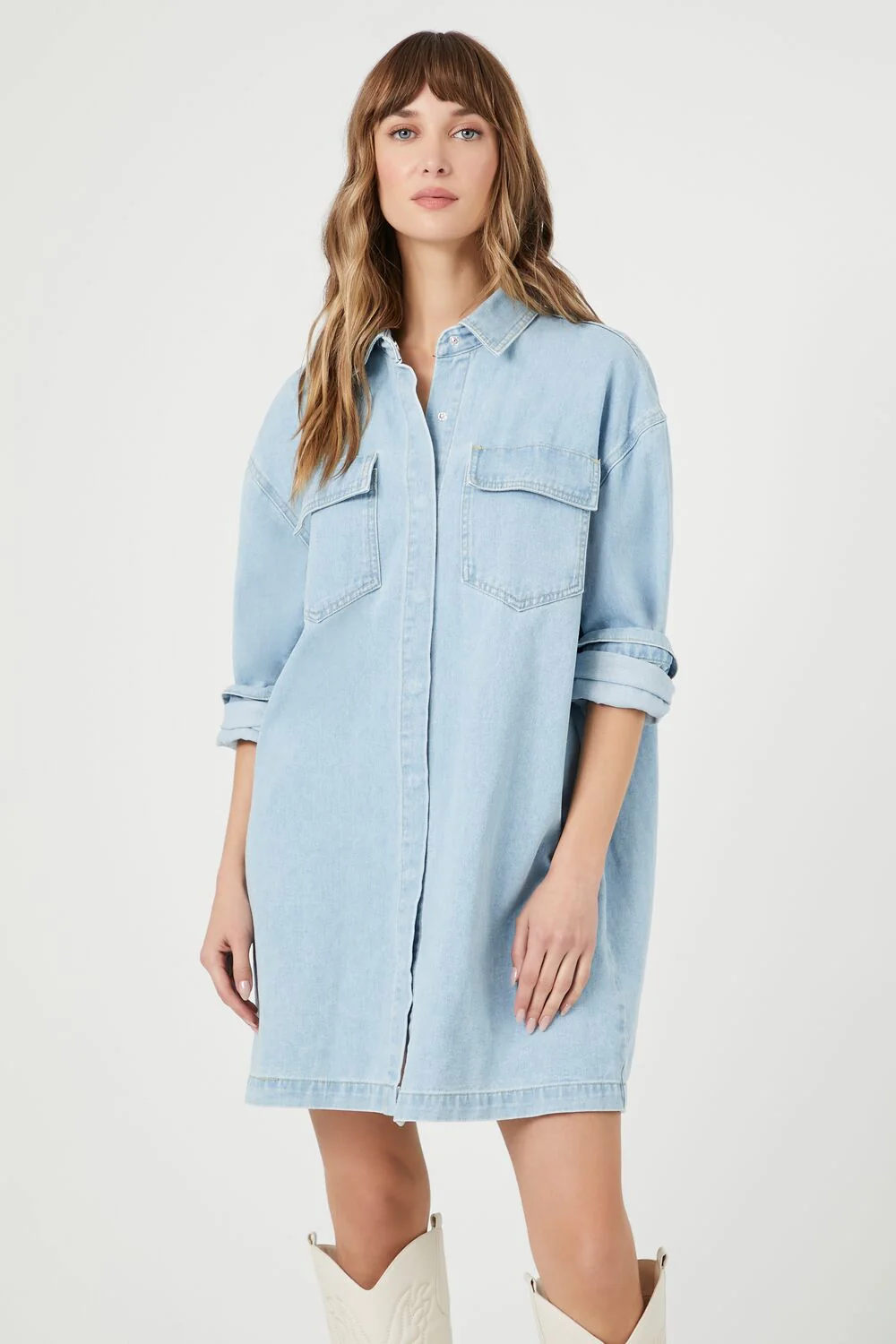 Denim Mini Shirt Dress - Image 5