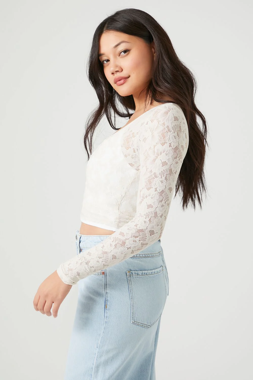 Lace Long-Sleeve Crop Top - Image 2