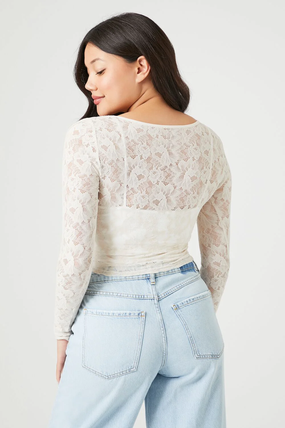 Lace Long-Sleeve Crop Top - Image 3