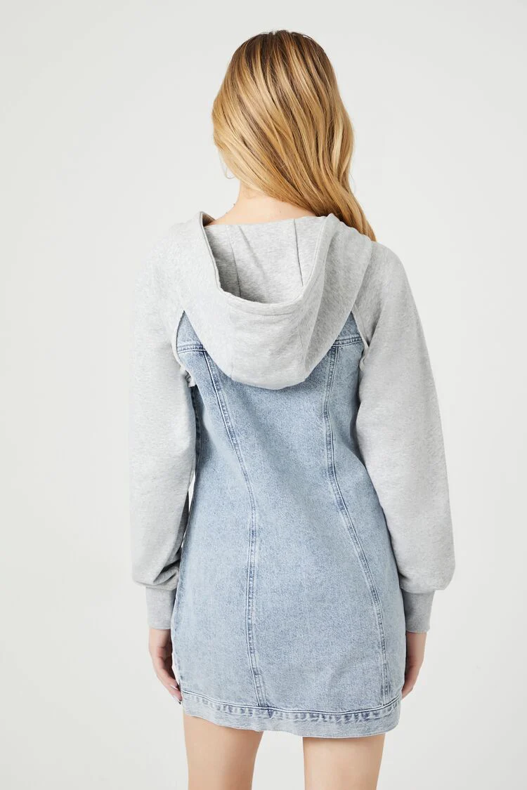 Denim Hooded Combo Mini Dress - Image 3