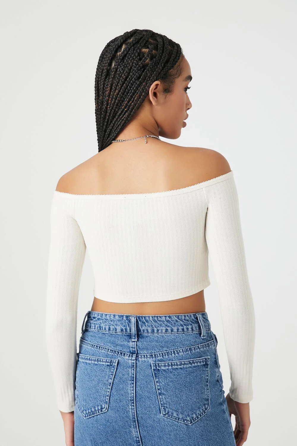 Pointelle Off-the-Shoulder Crop Top - Image 3