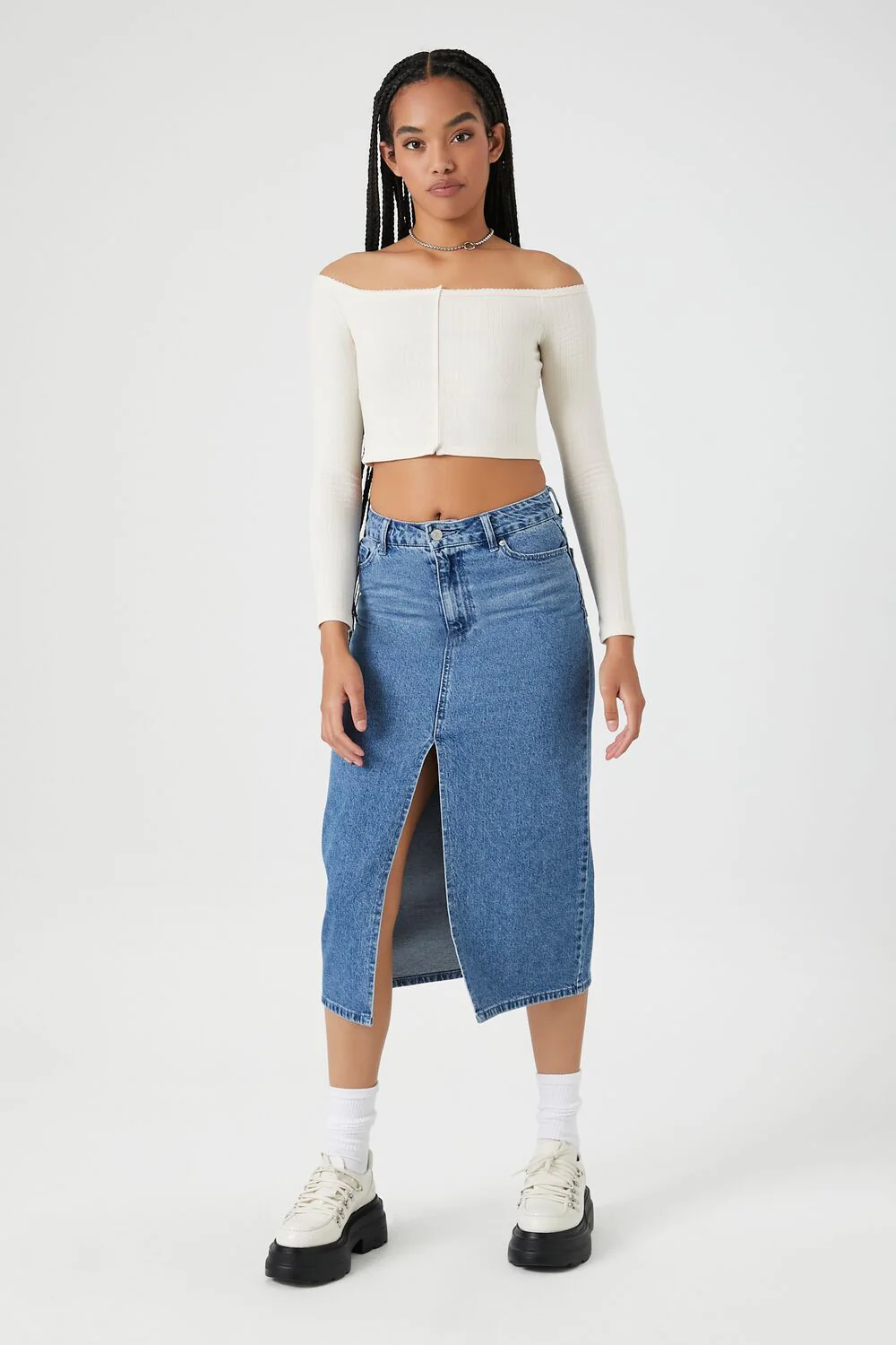 Pointelle Off-the-Shoulder Crop Top - Image 4