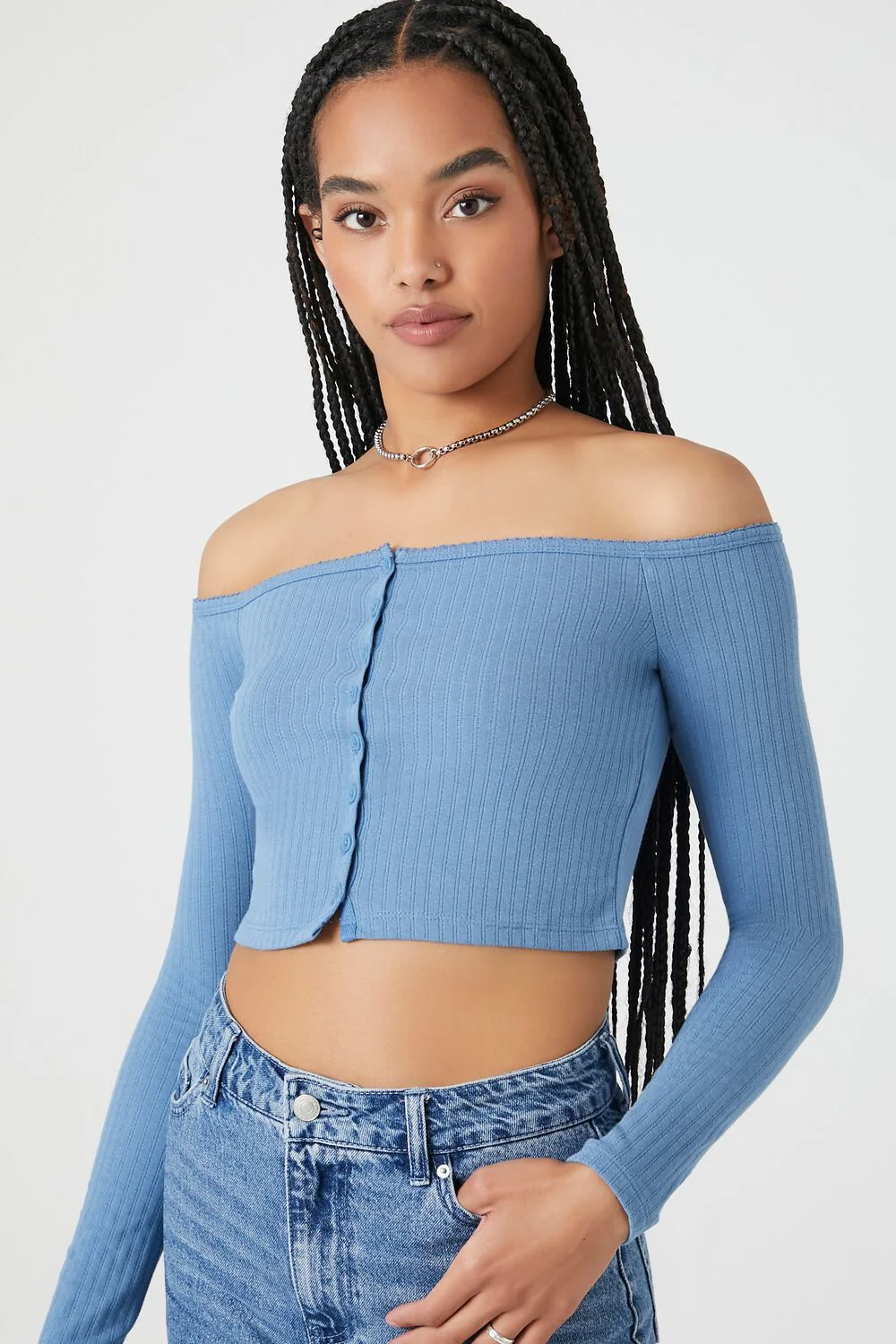 Pointelle Off-the-Shoulder Crop Top - Image 6