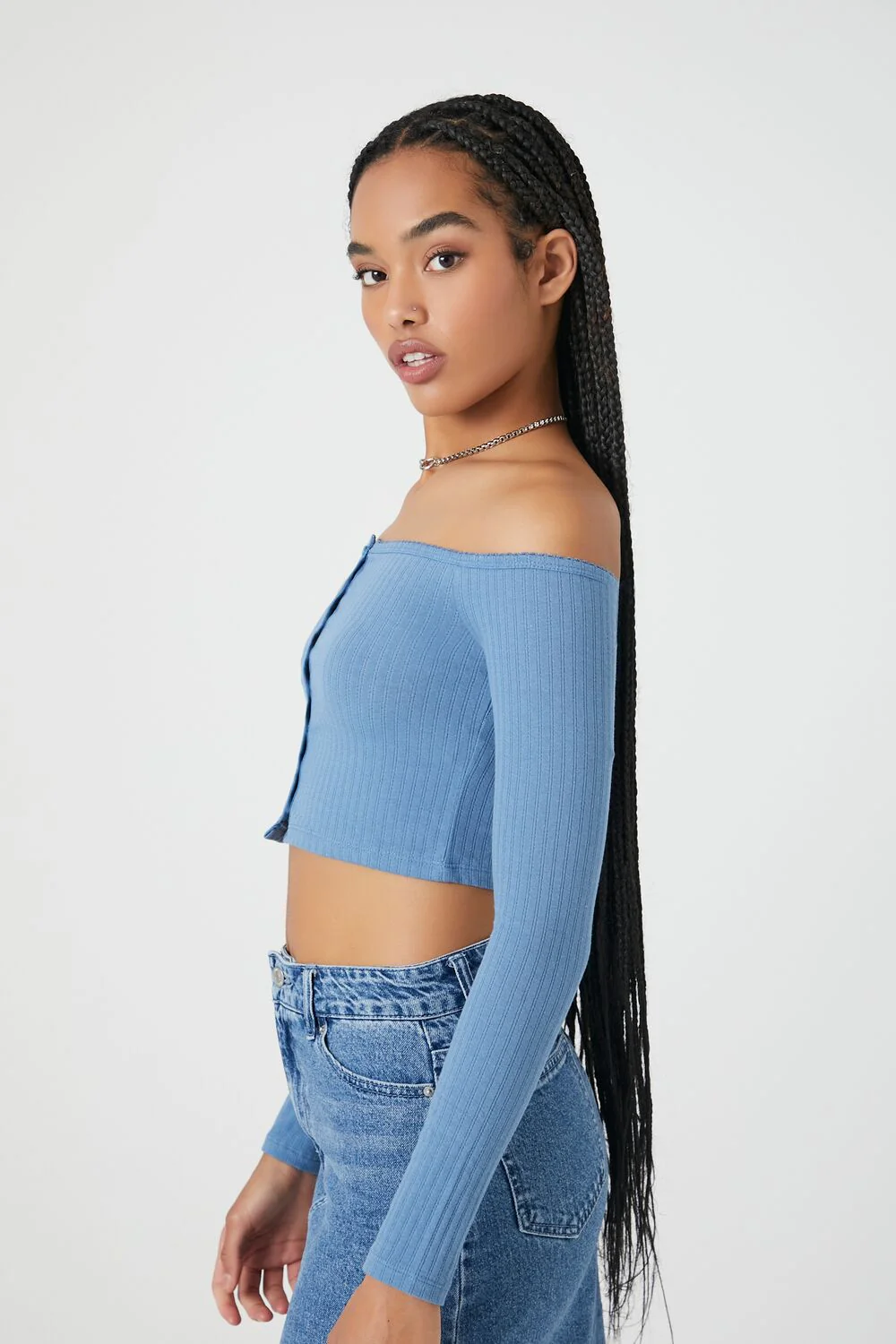 Pointelle Off-the-Shoulder Crop Top - Image 7