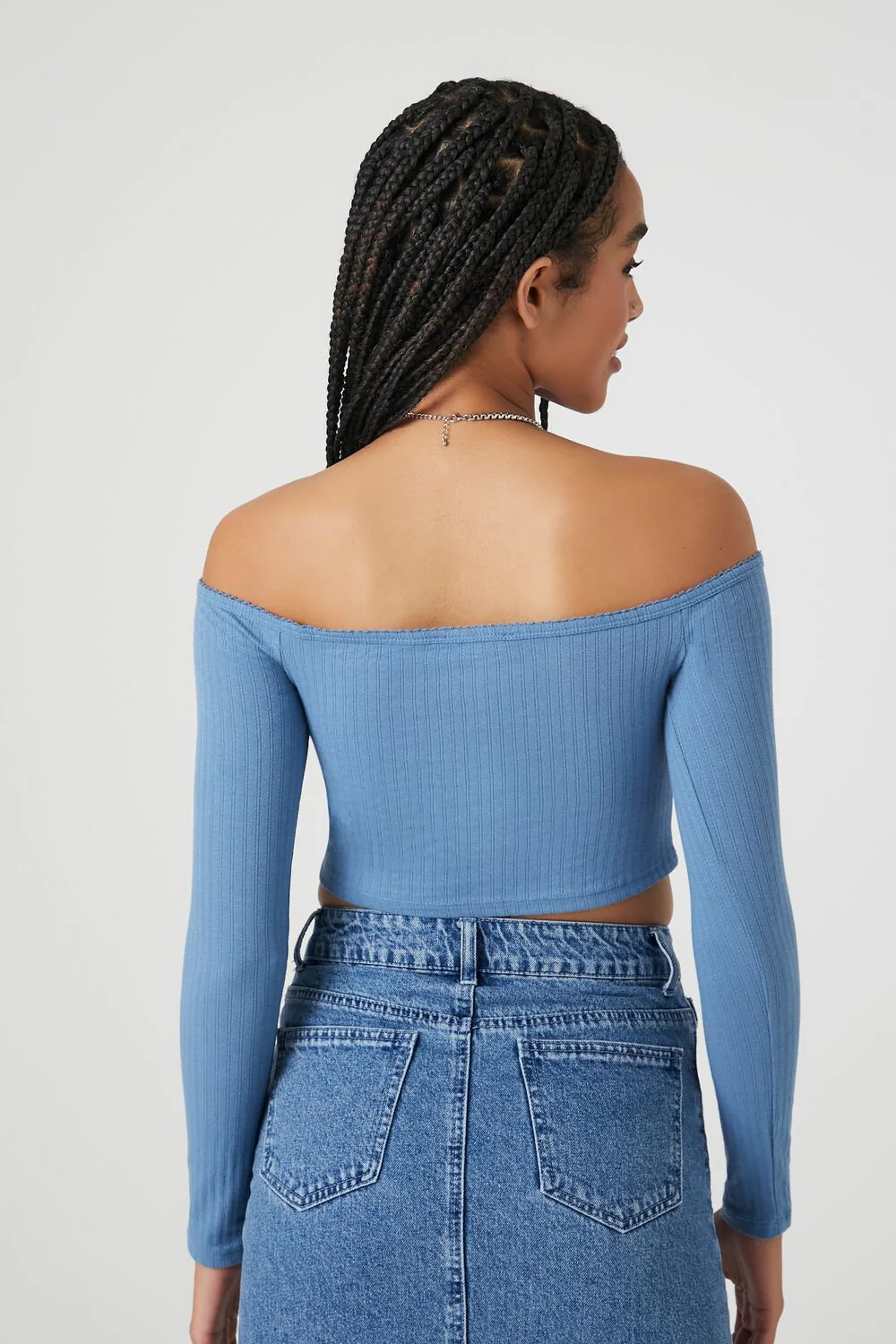 Pointelle Off-the-Shoulder Crop Top - Image 8