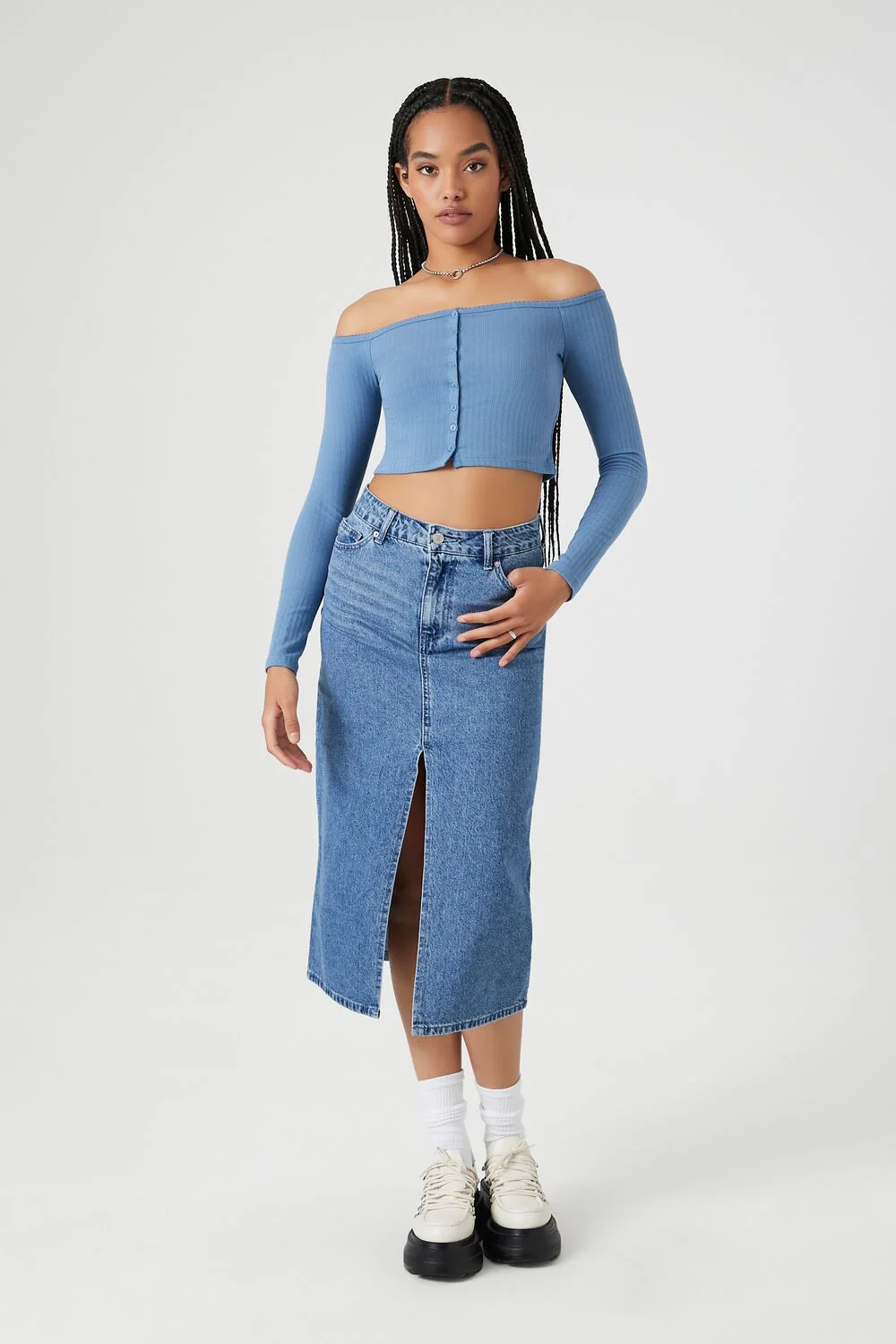 Pointelle Off-the-Shoulder Crop Top - Image 9
